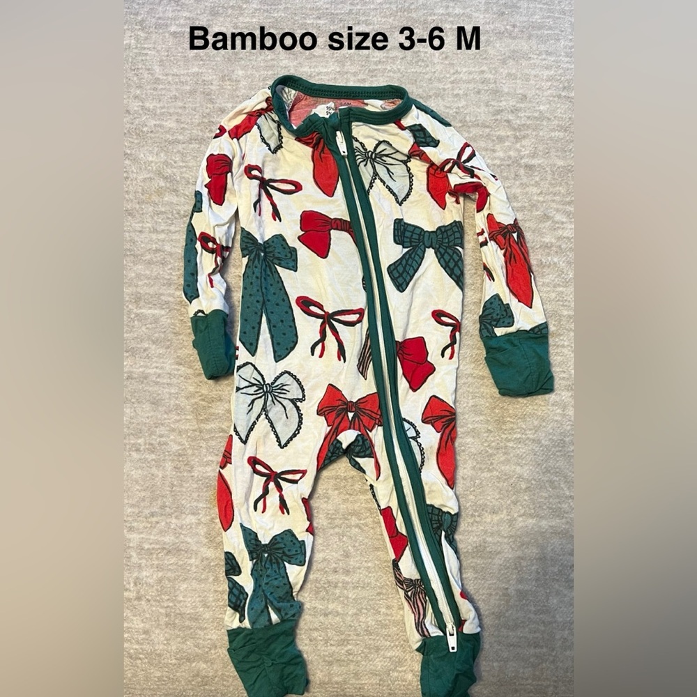Festive Bamboo Zipper Footie – Size 3-6 Months